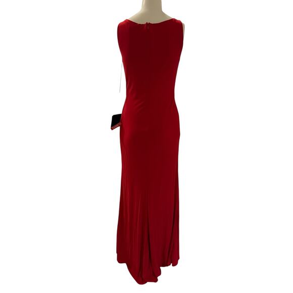 Mac Duggal 26513 Sleeveless Red Jersey Ruched V Neck Gown 4 - Picture 7 of 8